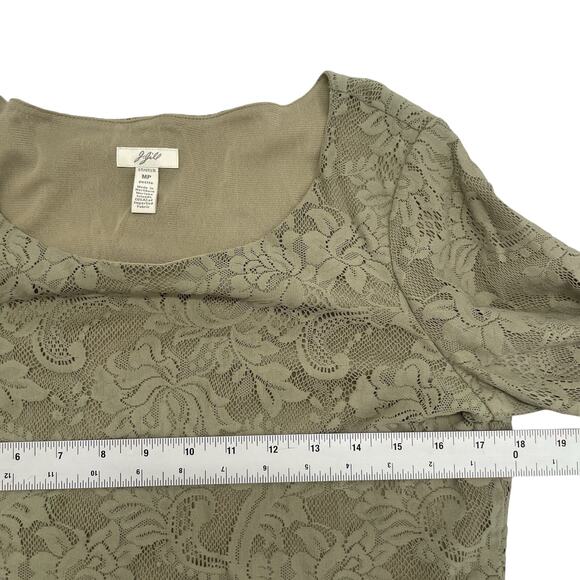 J. Jill Blouse Women's Medium Petite Green Long Sleeve Lace Top - Picture 5 of 10